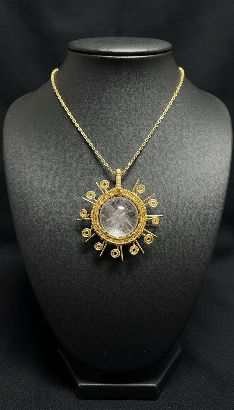 gold plated wire wrapped Sun necklace - Che Cose Belle