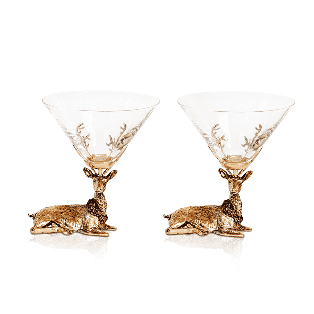 Gold Stag Deer Martini Glasses - Che Cose Belle