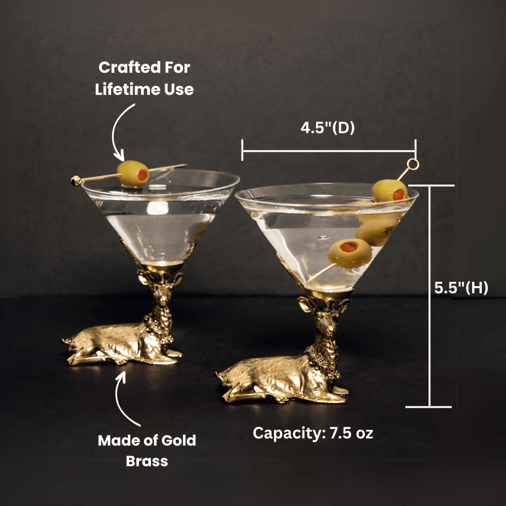 Gold Stag Deer Martini Glasses - Che Cose Belle