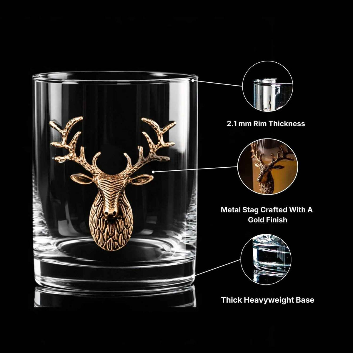 Gold Stag Deer Whiskey Glasses - Che Cose Belle