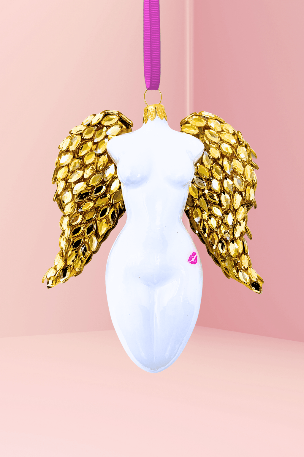 Golden Luxe Winged Angel Sculpture Glass Ornament - Che Cose Belle