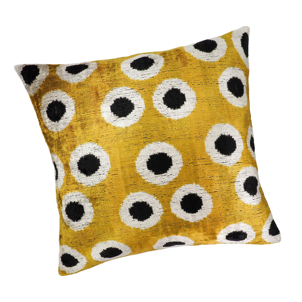 Golden Orbs Silk Velvet Ikat Throw Pillow Cover 20 X 20 - Che Cose Belle