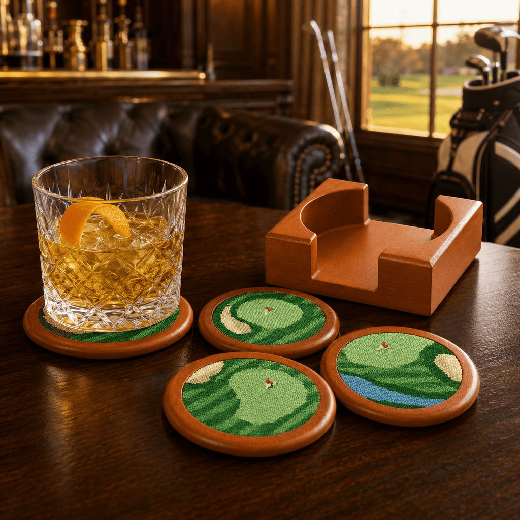 Golf Coasters, Durable Wooden Drink Coasters with Holder - Che Cose Belle