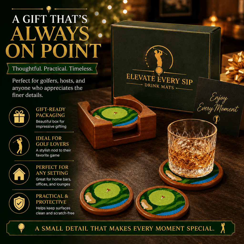 Golf Coasters, Durable Wooden Drink Coasters with Holder - Che Cose Belle