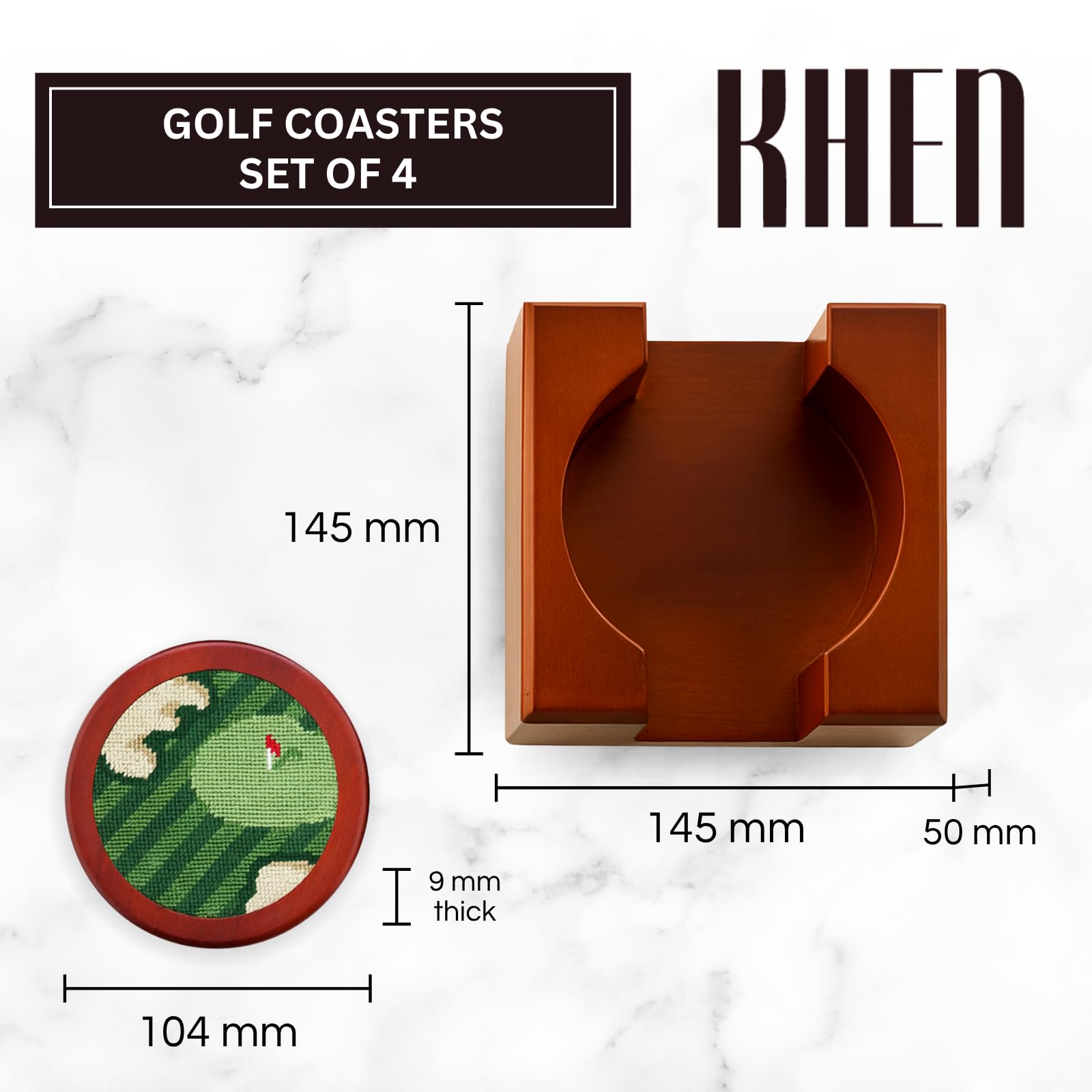 Golf Coasters, Durable Wooden Drink Coasters with Holder - Che Cose Belle