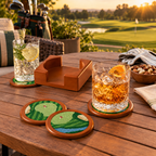 Golf Coasters, Durable Wooden Drink Coasters with Holder - Che Cose Belle