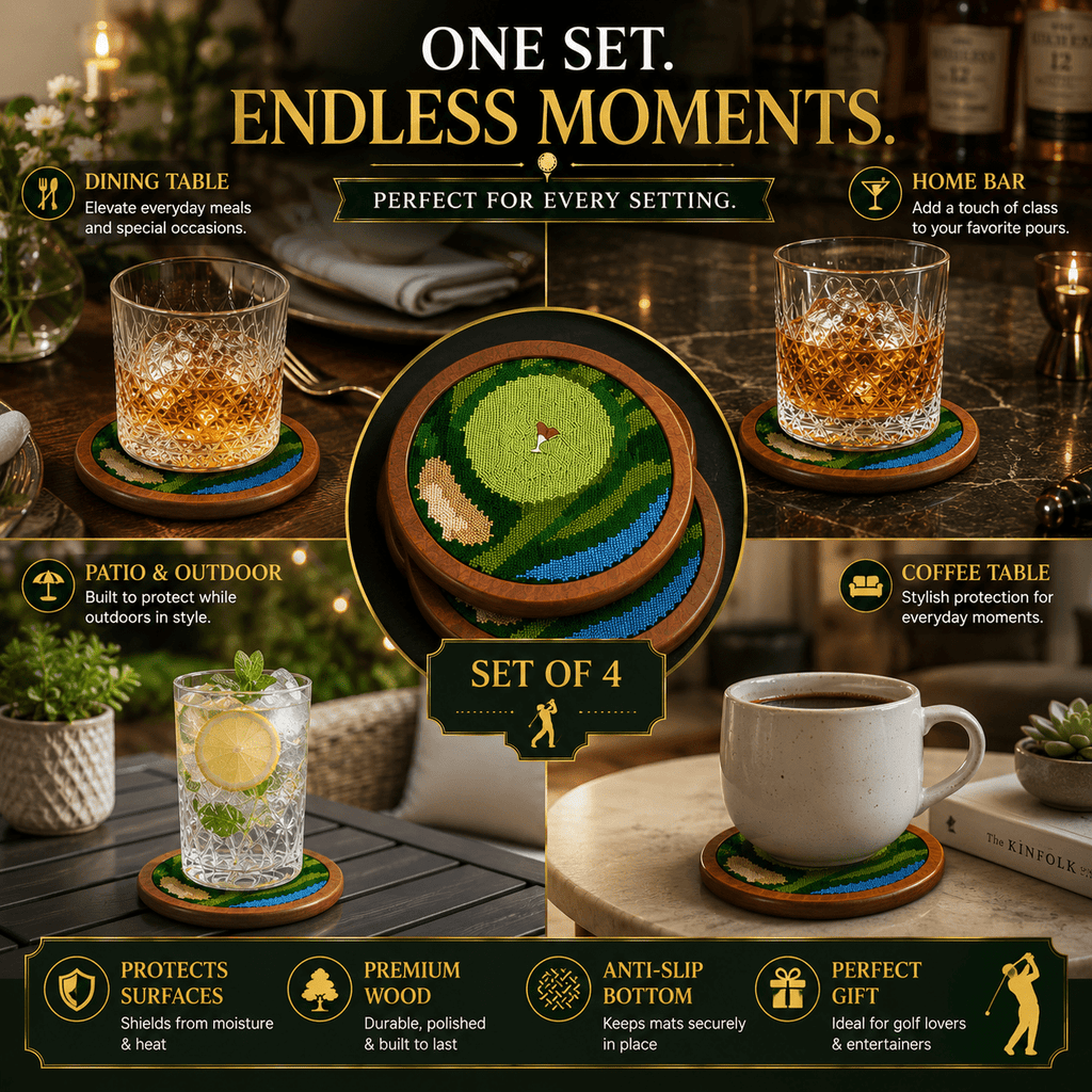 Golf Coasters, Durable Wooden Drink Coasters with Holder - Che Cose Belle