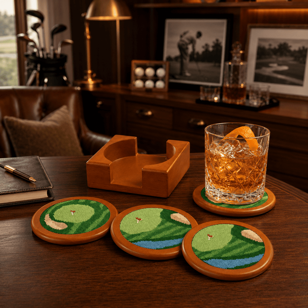 Golf Coasters, Durable Wooden Drink Coasters with Holder - Che Cose Belle