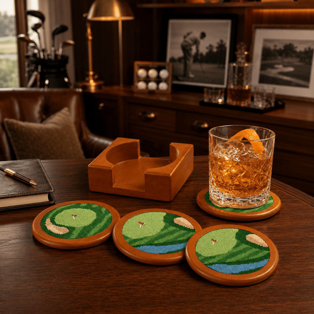 Golf Coasters, Durable Wooden Drink Coasters with Holder - Che Cose Belle