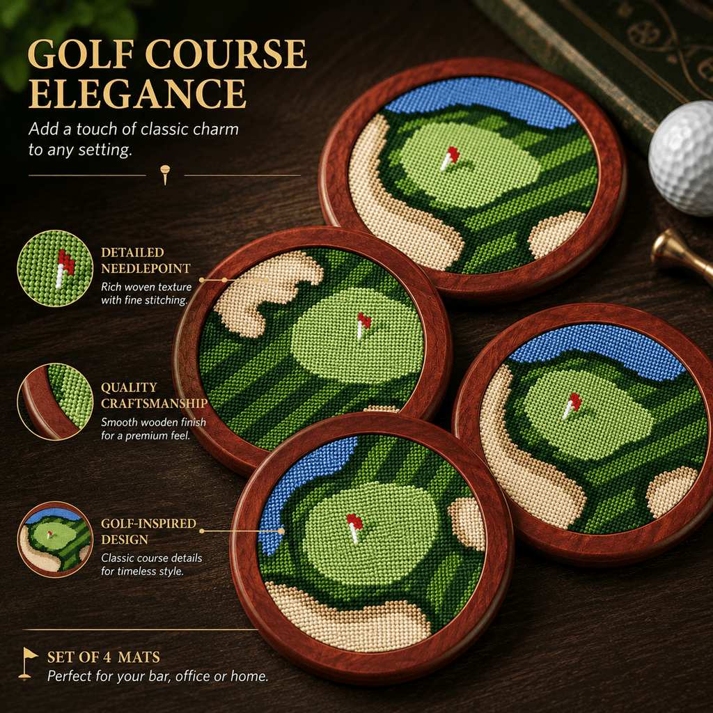 Golf Coasters, Durable Wooden Drink Coasters with Holder - Che Cose Belle
