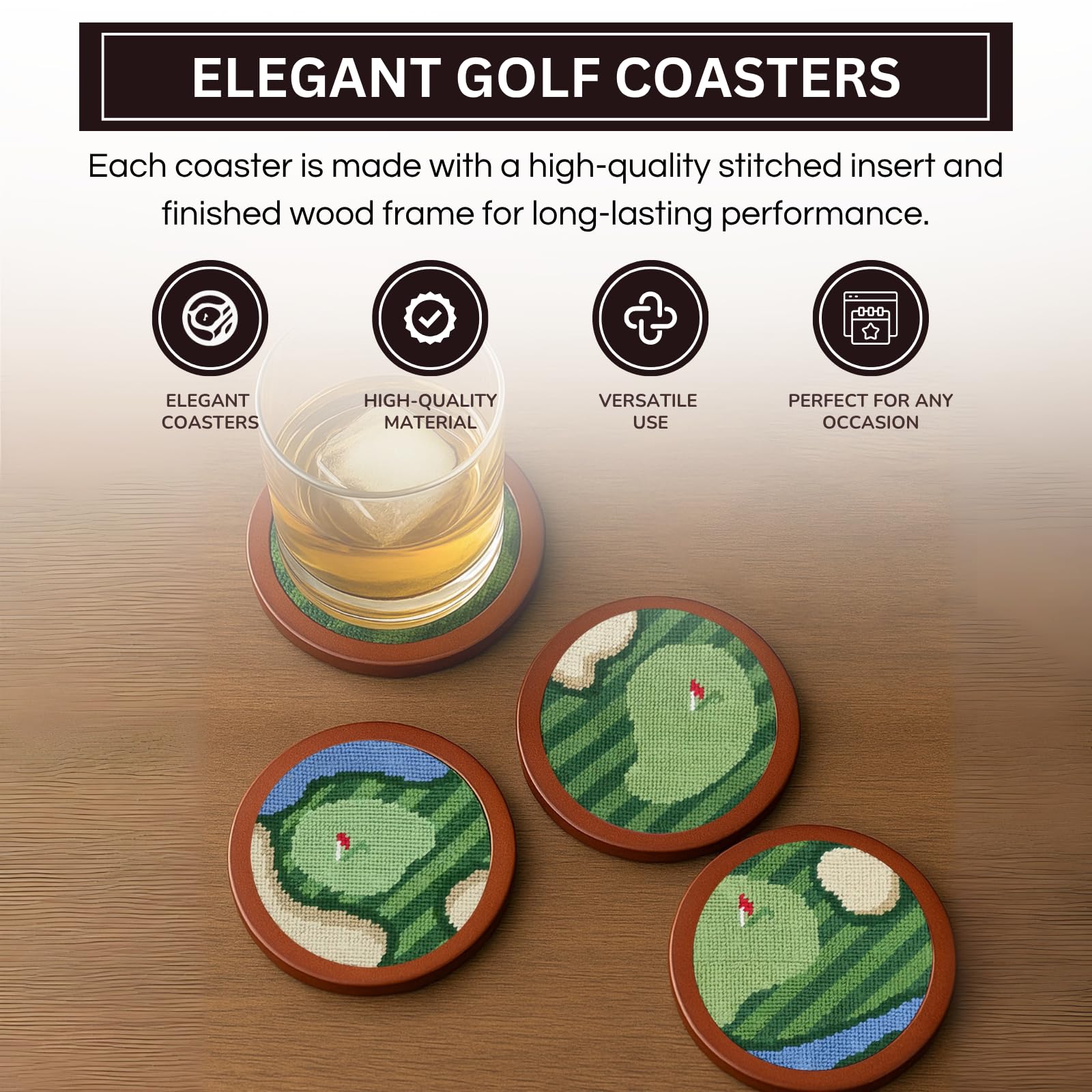 Golf Coasters, Durable Wooden Drink Coasters with Holder - Che Cose Belle