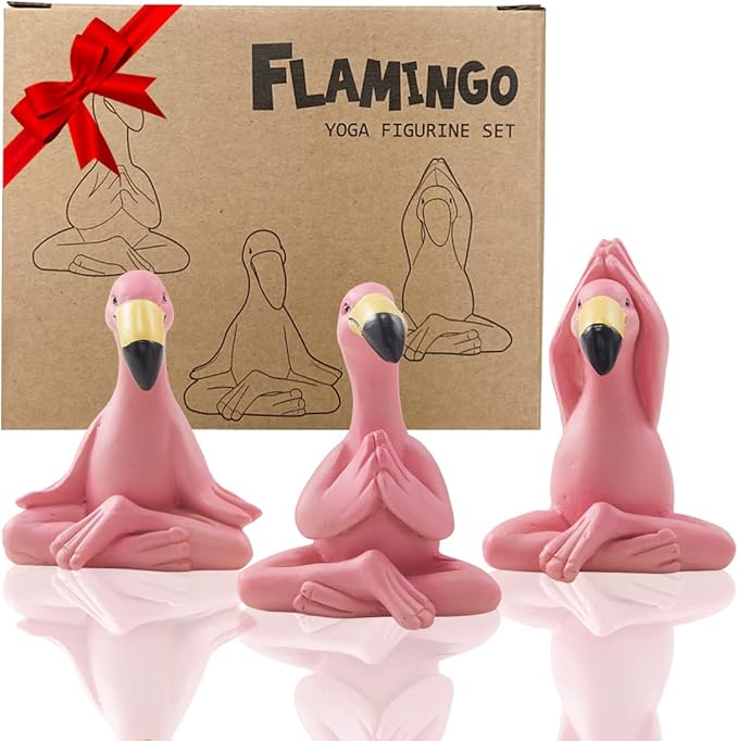 Goodeco 2.4" Mini Yoga Flamingo Figurines - Tiny Gifts Whimsical Kawaii Pink Flamingo Desk Decor, Set of 3 Fairy Garden Lawn Statues, Flamingo Gifts for Women/Mom/Grandma/Girls - Che Cose Belle