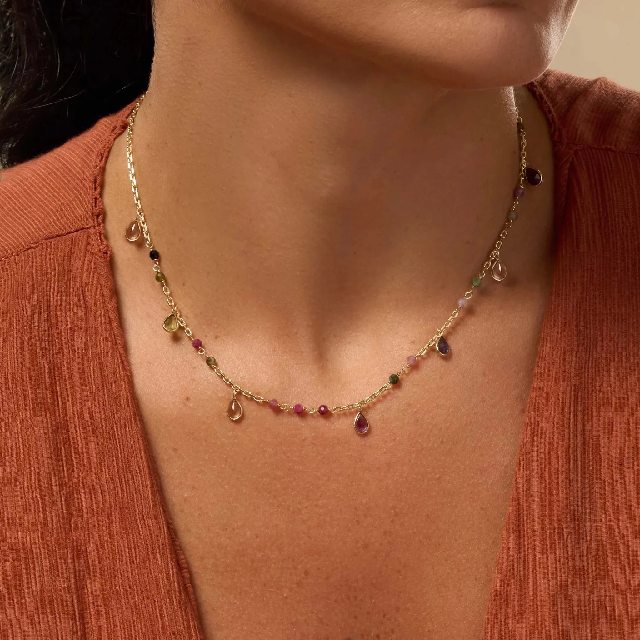Graceful Delight Multi - Color Sapphire and Tourmaline Necklace - Che Cose Belle