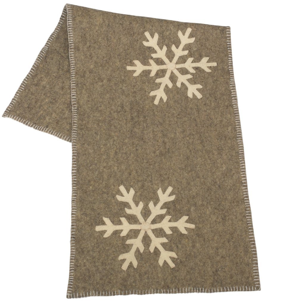 Gray Hand Felted Wool Christmas Table Runner - Snowflakes - 16"x44" Arcadia Home - Che Cose Belle