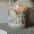 Green Floral Soy Candle - White Translucent Tinted Glass Jar - 12 oz (Lavender and Sage) - Che Cose Belle
