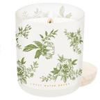 Green Floral Soy Candle - White Translucent Tinted Glass Jar - 12 oz (Lavender and Sage) - Che Cose Belle