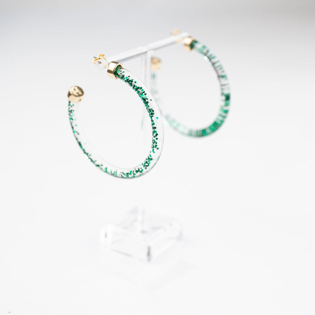 Green Glitter Hoop Earrings - Che Cose Belle