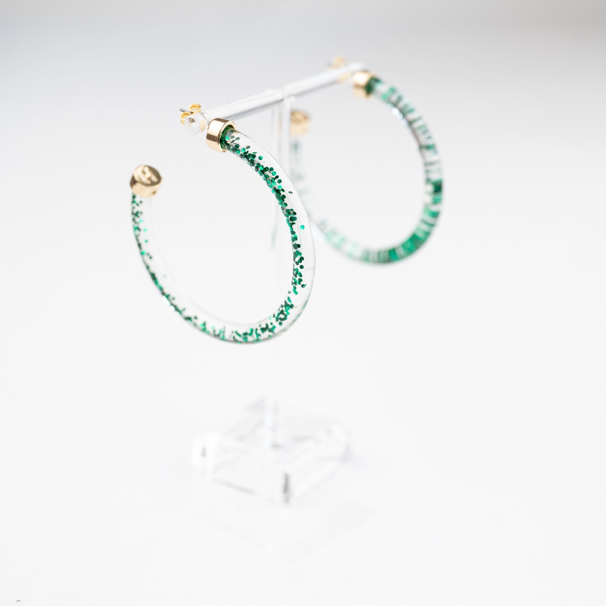Green Glitter Hoop Earrings - Che Cose Belle