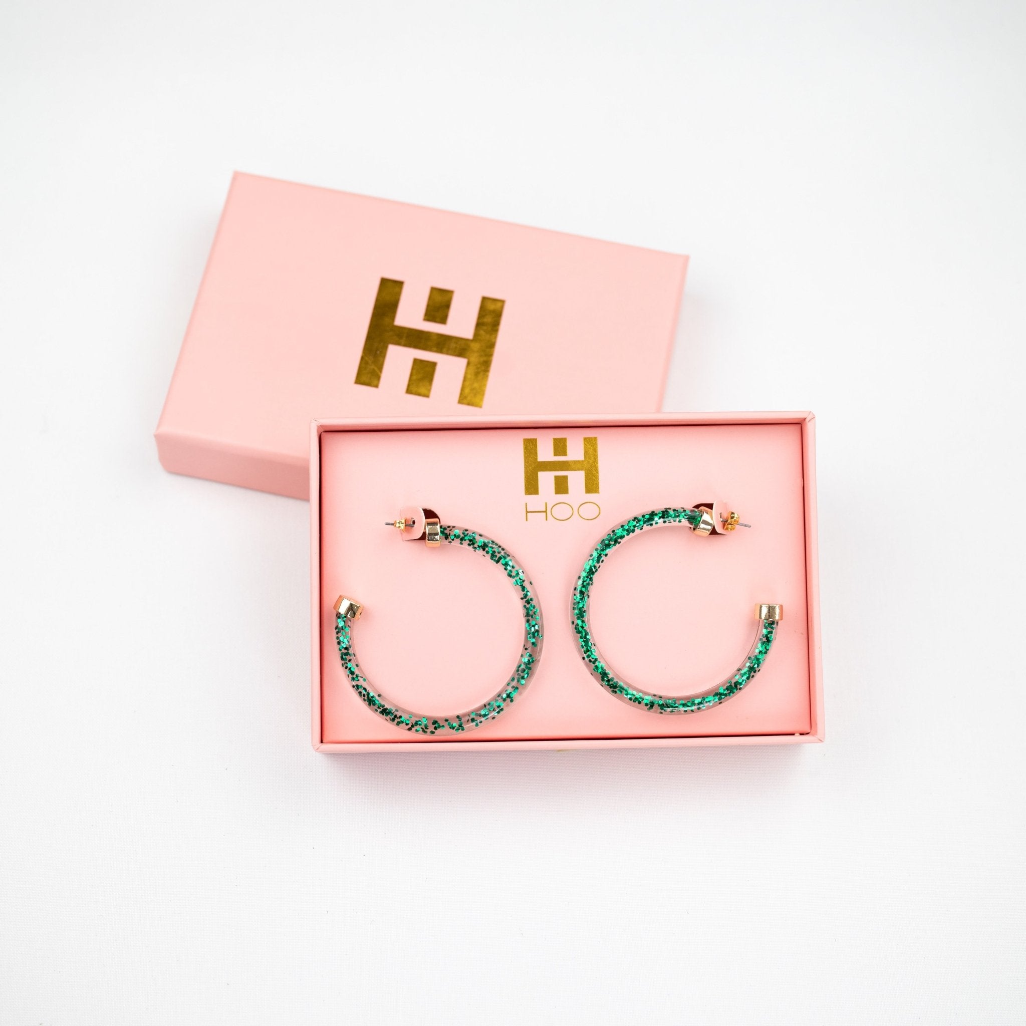 Green Glitter Hoop Earrings - Che Cose Belle