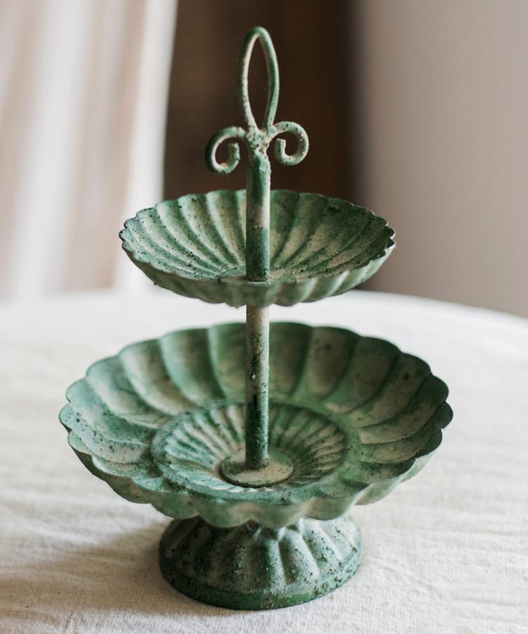 Green Iron Two Tier Small Decorative Tray - Che Cose Belle