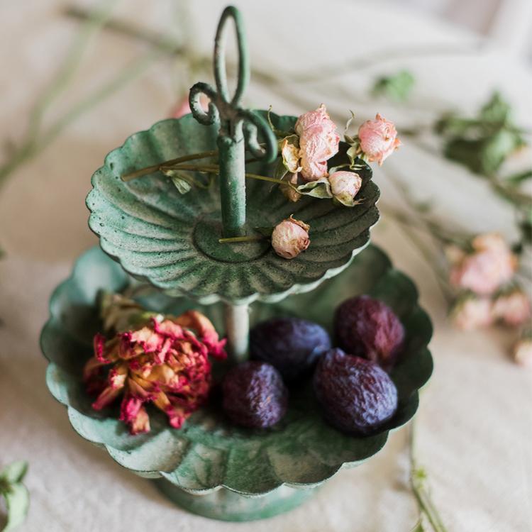 Green Iron Two Tier Small Decorative Tray - Che Cose Belle