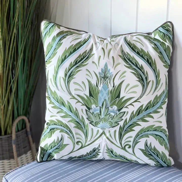 Green Morris Thistle Botanical Indoor/Outdoor Throw Pillow - Che Cose Belle