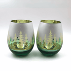 Green Pine Tree Stemless Wine Glasses - Che Cose Belle