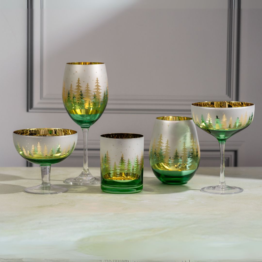 Green Pine Tree Stemless Wine Glasses - Che Cose Belle