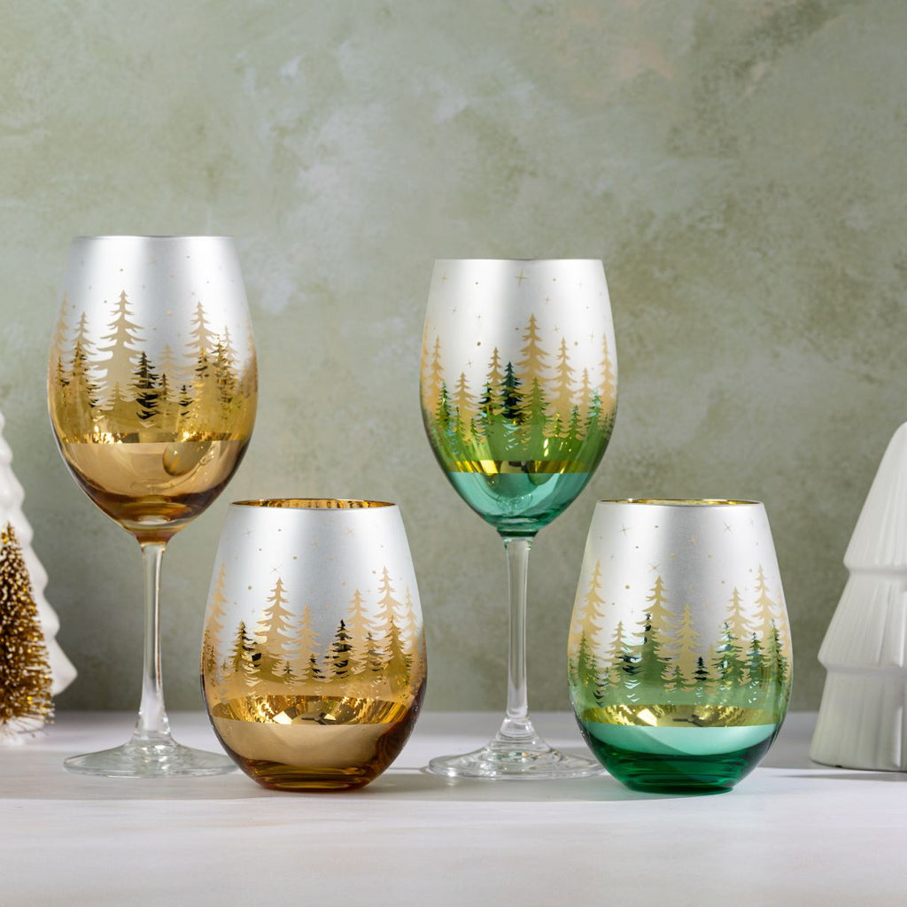 Green Pine Tree Stemless Wine Glasses - Che Cose Belle