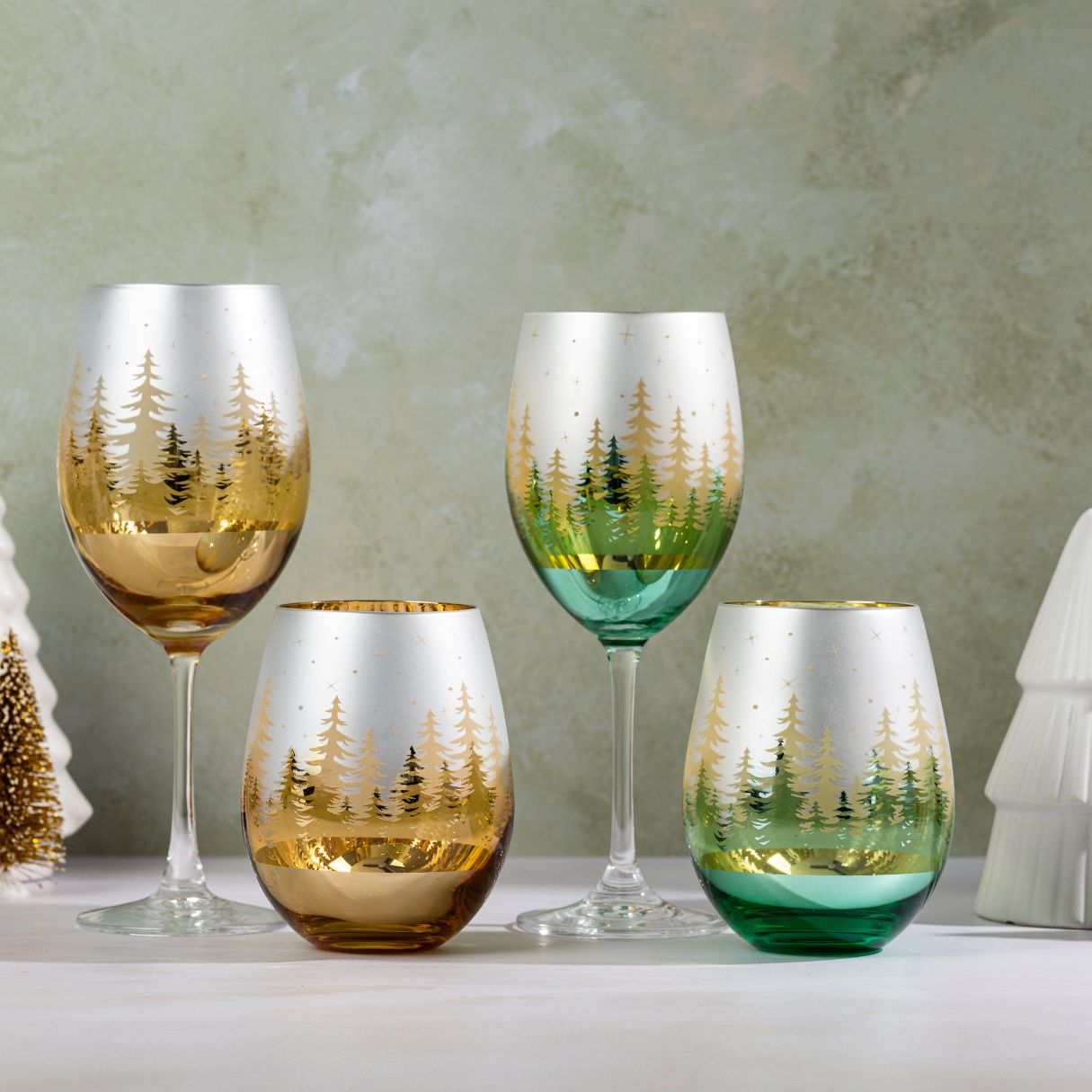 Green Pine Tree Stemless Wine Glasses - Che Cose Belle