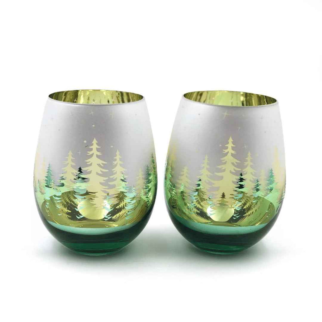 Green Pine Tree Stemless Wine Glasses - Che Cose Belle
