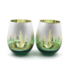 Green Pine Tree Stemless Wine Glasses - Che Cose Belle