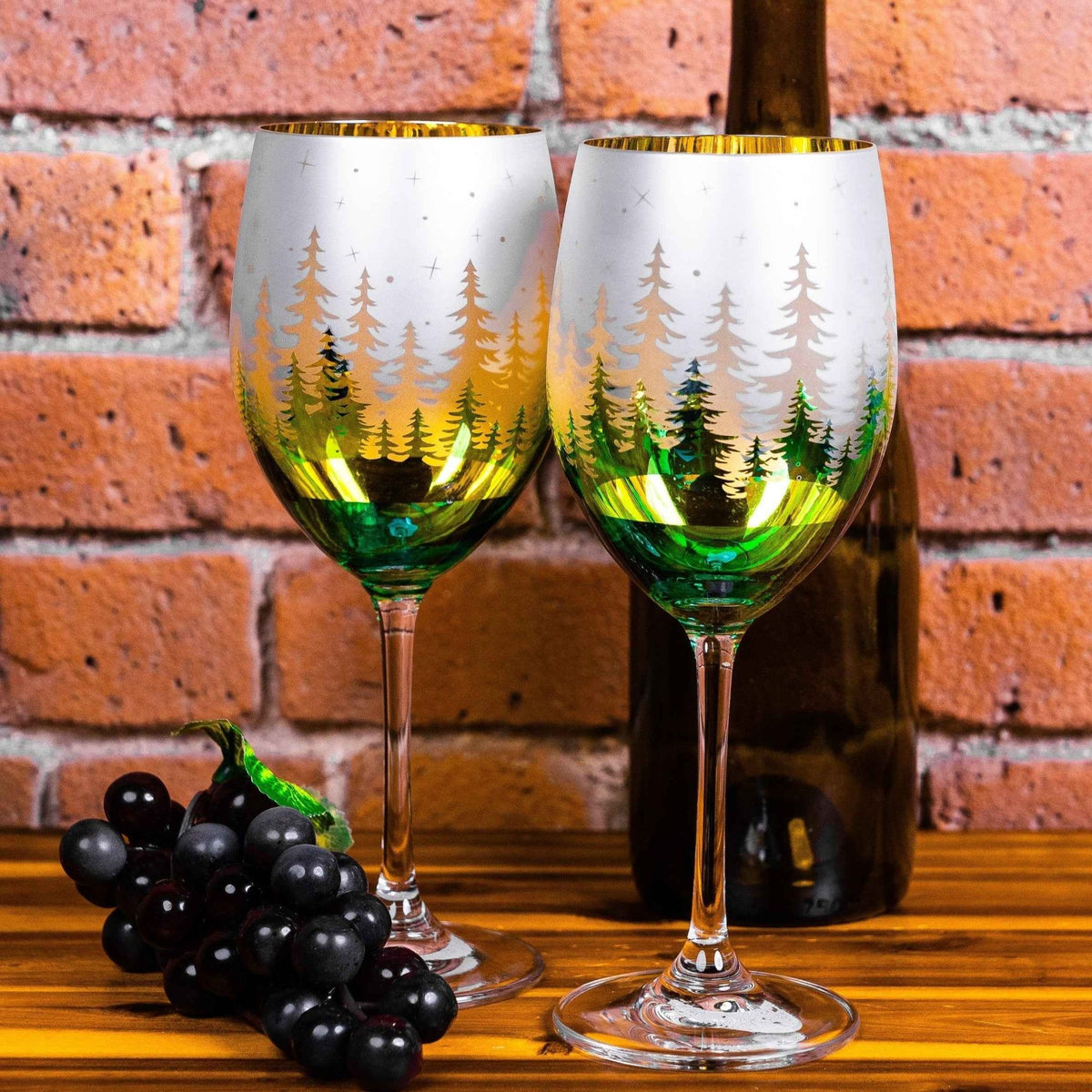Green Pine Tree Wine Glasses - Che Cose Belle