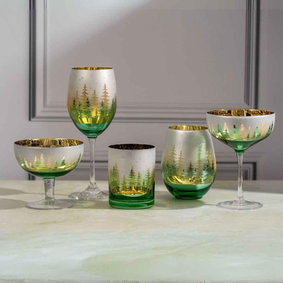 Green Pine Tree Wine Glasses - Che Cose Belle