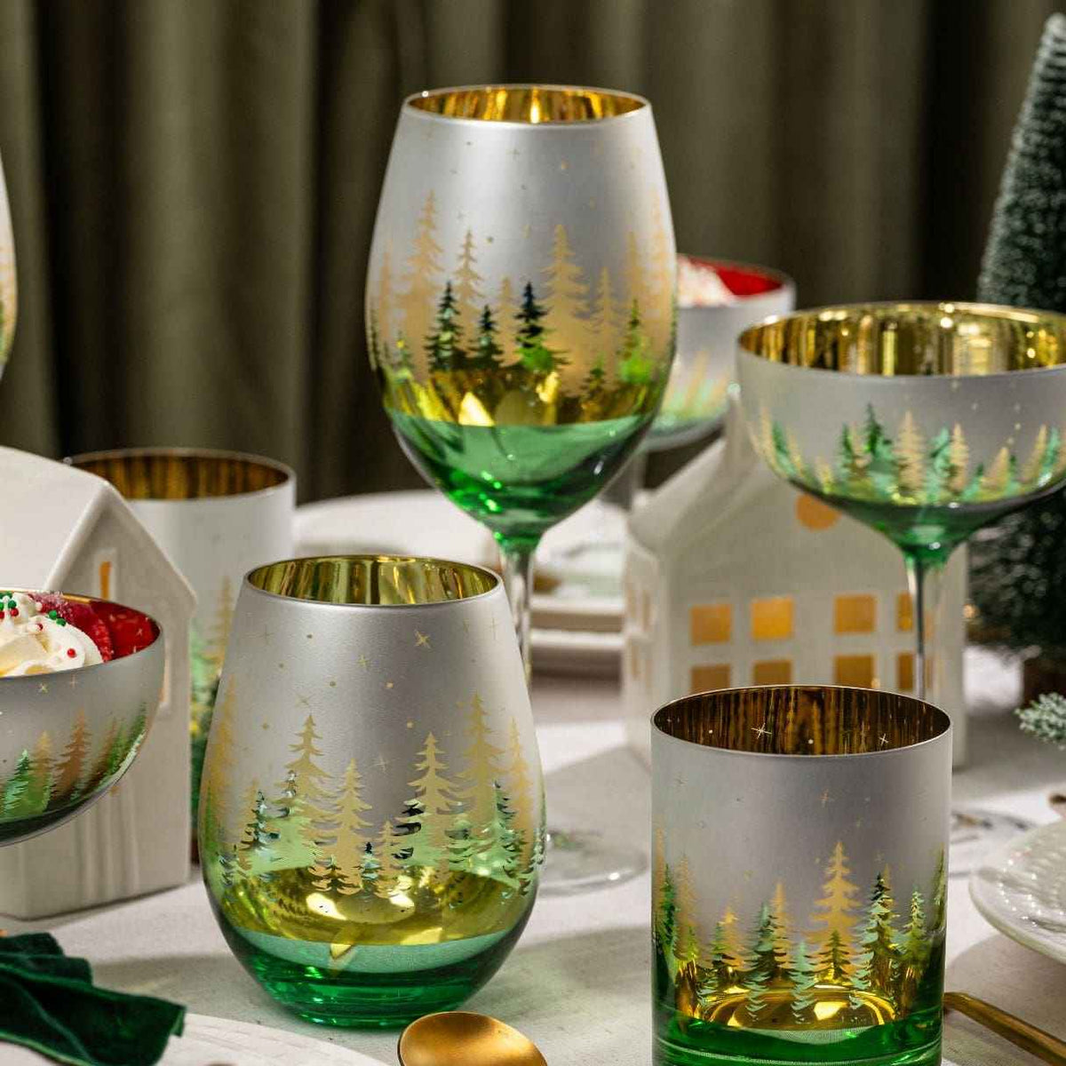 Green Pine Tree Wine Glasses - Che Cose Belle
