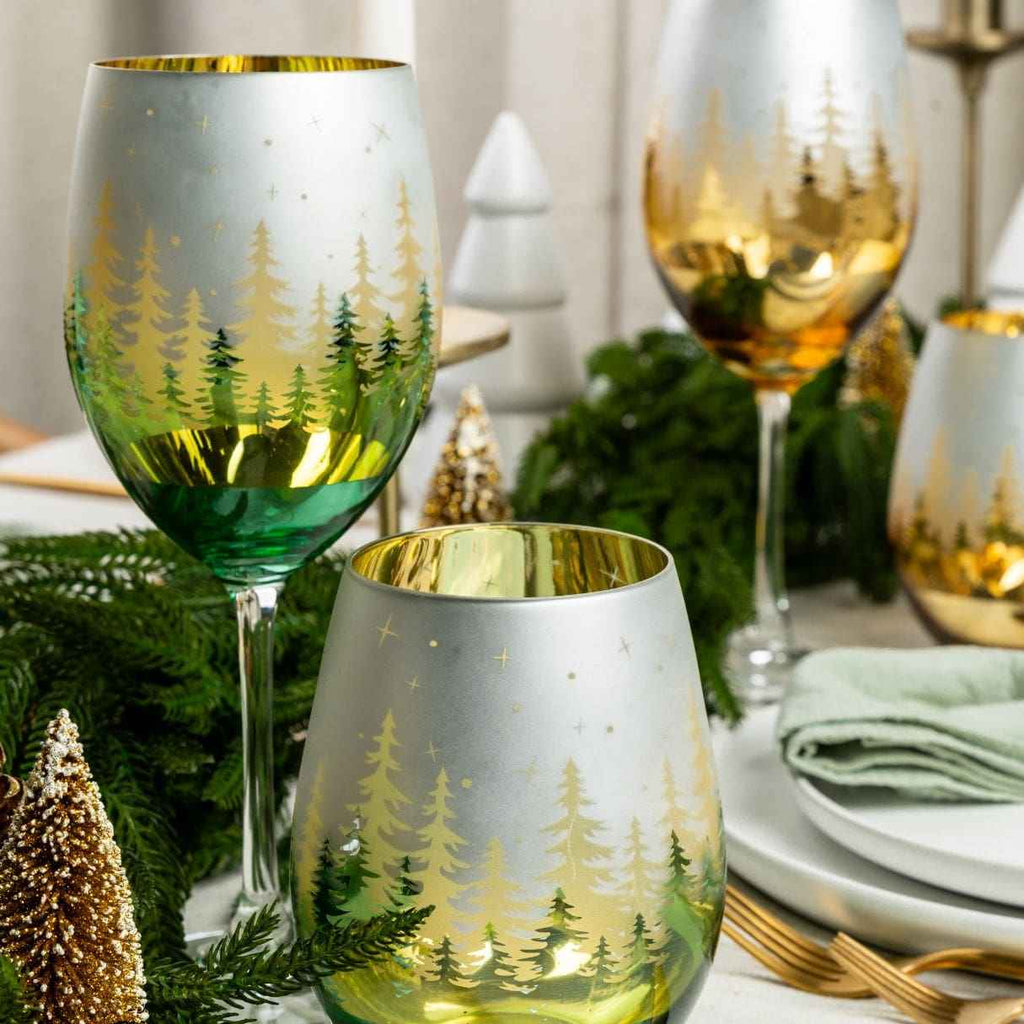 Green Pine Tree Wine Glasses - Che Cose Belle