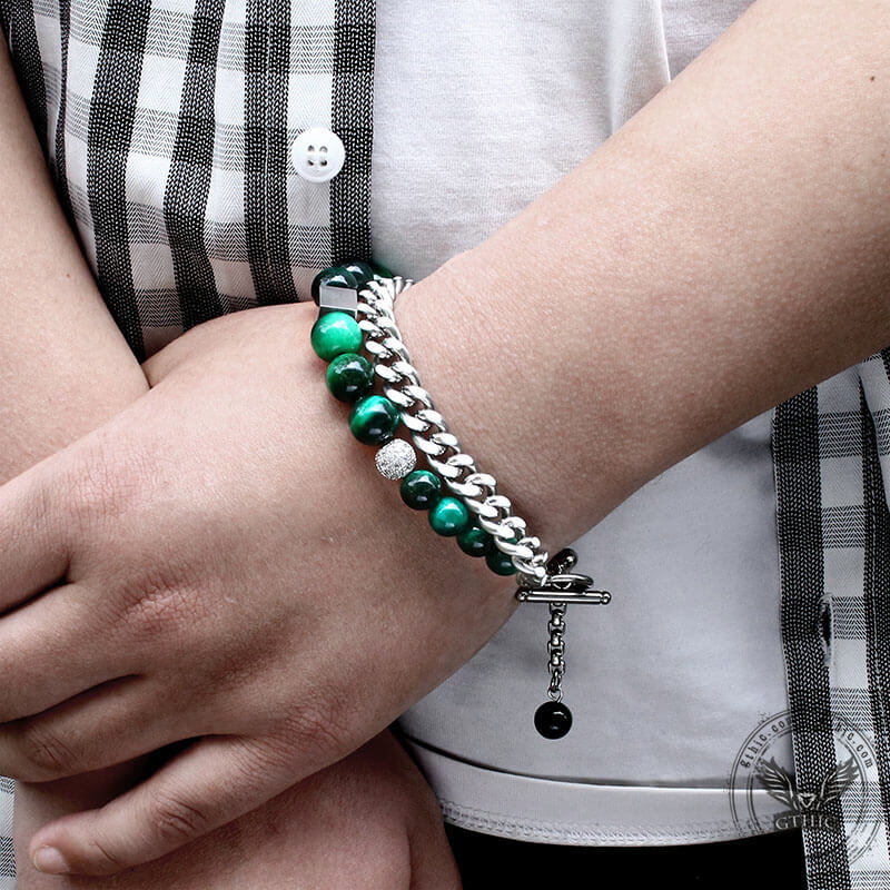 Green Tiger Eye Stainless Steel Bracelet - Che Cose Belle