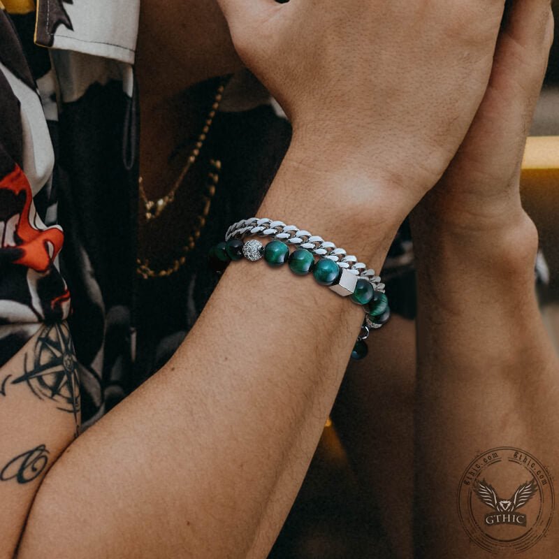 Green Tiger Eye Stainless Steel Bracelet - Che Cose Belle