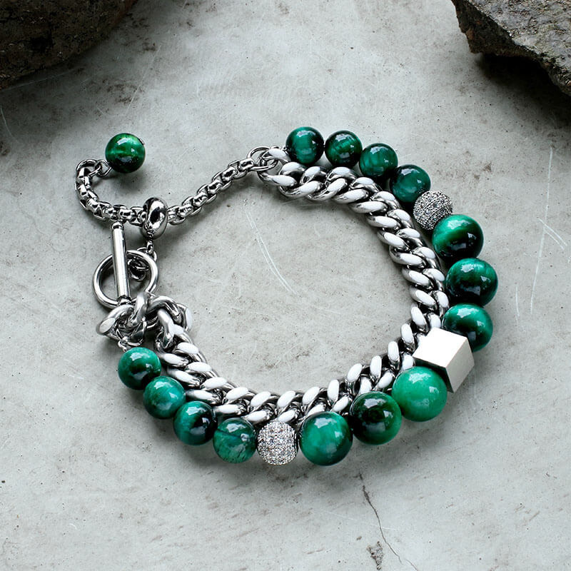 Green Tiger Eye Stainless Steel Bracelet - Che Cose Belle