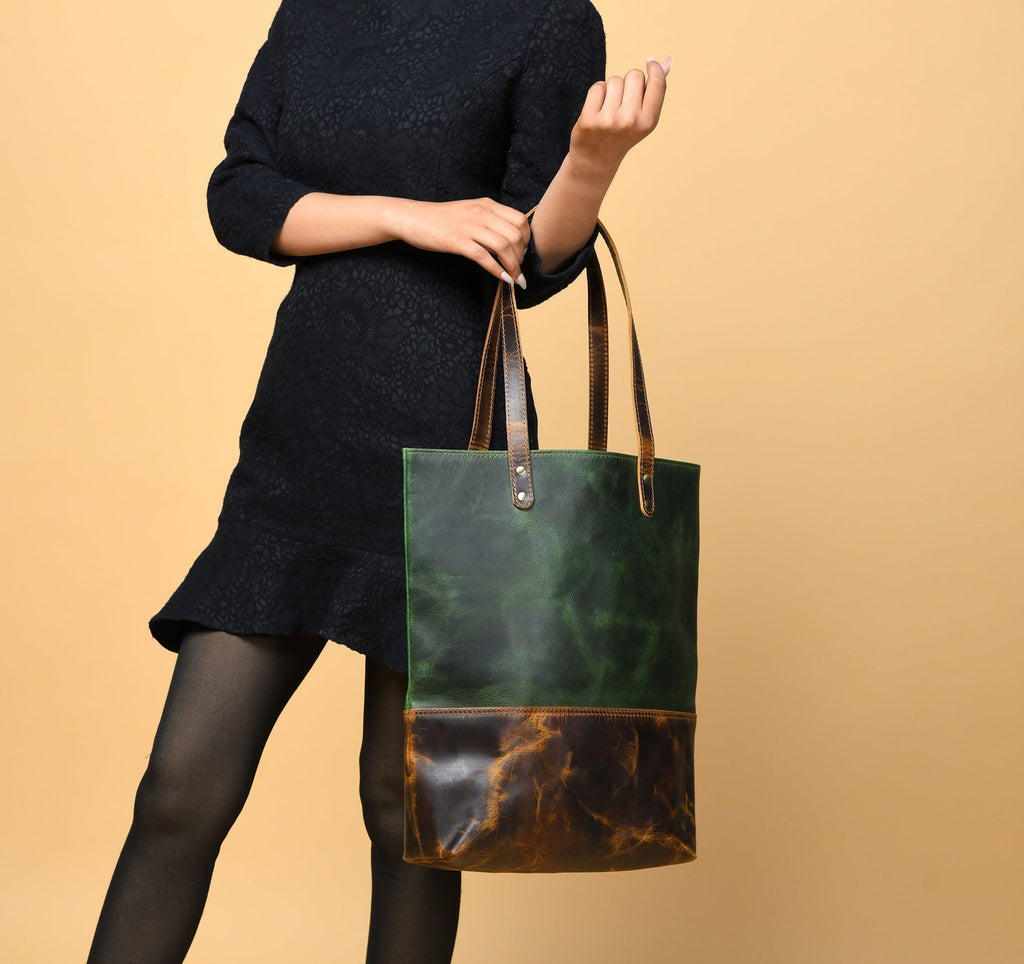 Green Women's Leather Tote - Che Cose Belle