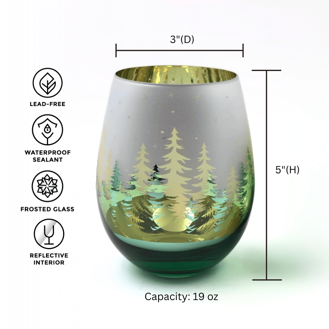 Green Pine Tree Stemless Wine Glasses