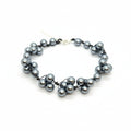 Grey Glass Pearls and Platinum Leather Woven Necklace - Che Cose Belle