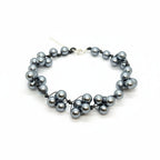 Grey Glass Pearls and Platinum Leather Woven Necklace - Che Cose Belle