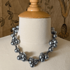 Grey Glass Pearls and Platinum Leather Woven Necklace - Che Cose Belle