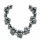 Grey Glass Pearls and Platinum Leather Woven Necklace - Che Cose Belle