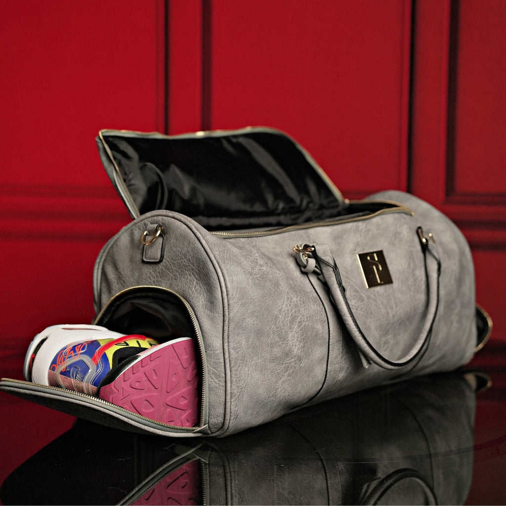 Grey Tumbled Leather Weekender Duffle Bag - Che Cose Belle