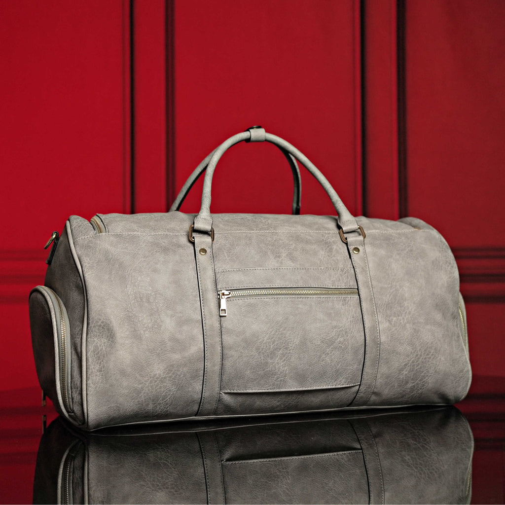 Grey Tumbled Leather Weekender Duffle Bag - Che Cose Belle