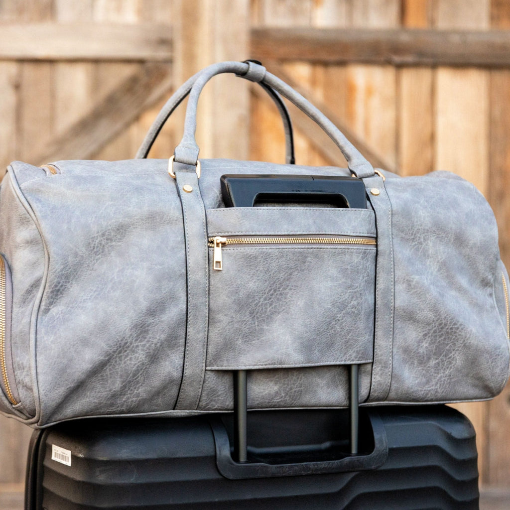 Grey Tumbled Leather Weekender Duffle Bag - Che Cose Belle