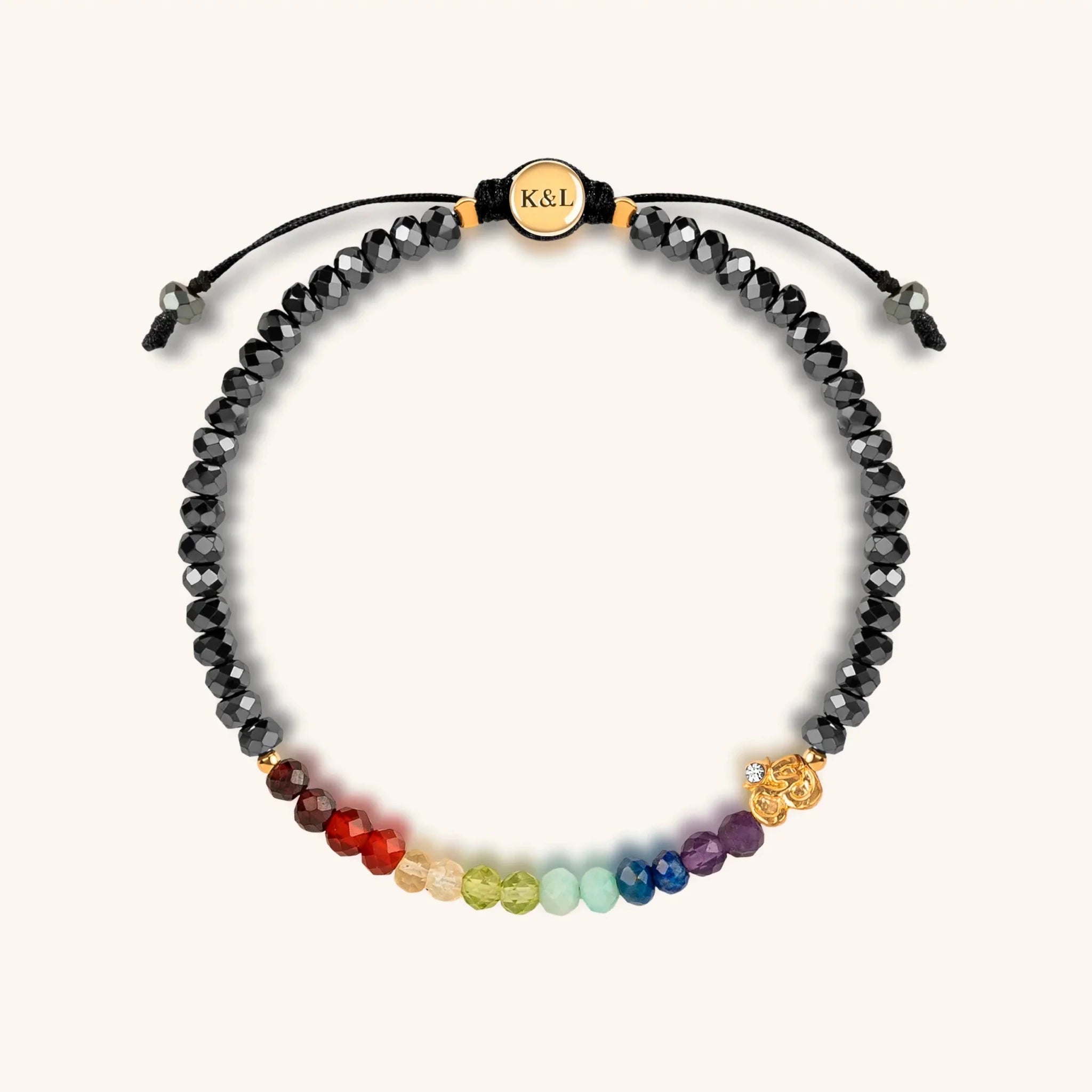 Grounded in Balance - Gold OM Hematite Chakra Bracelet - Che Cose Belle