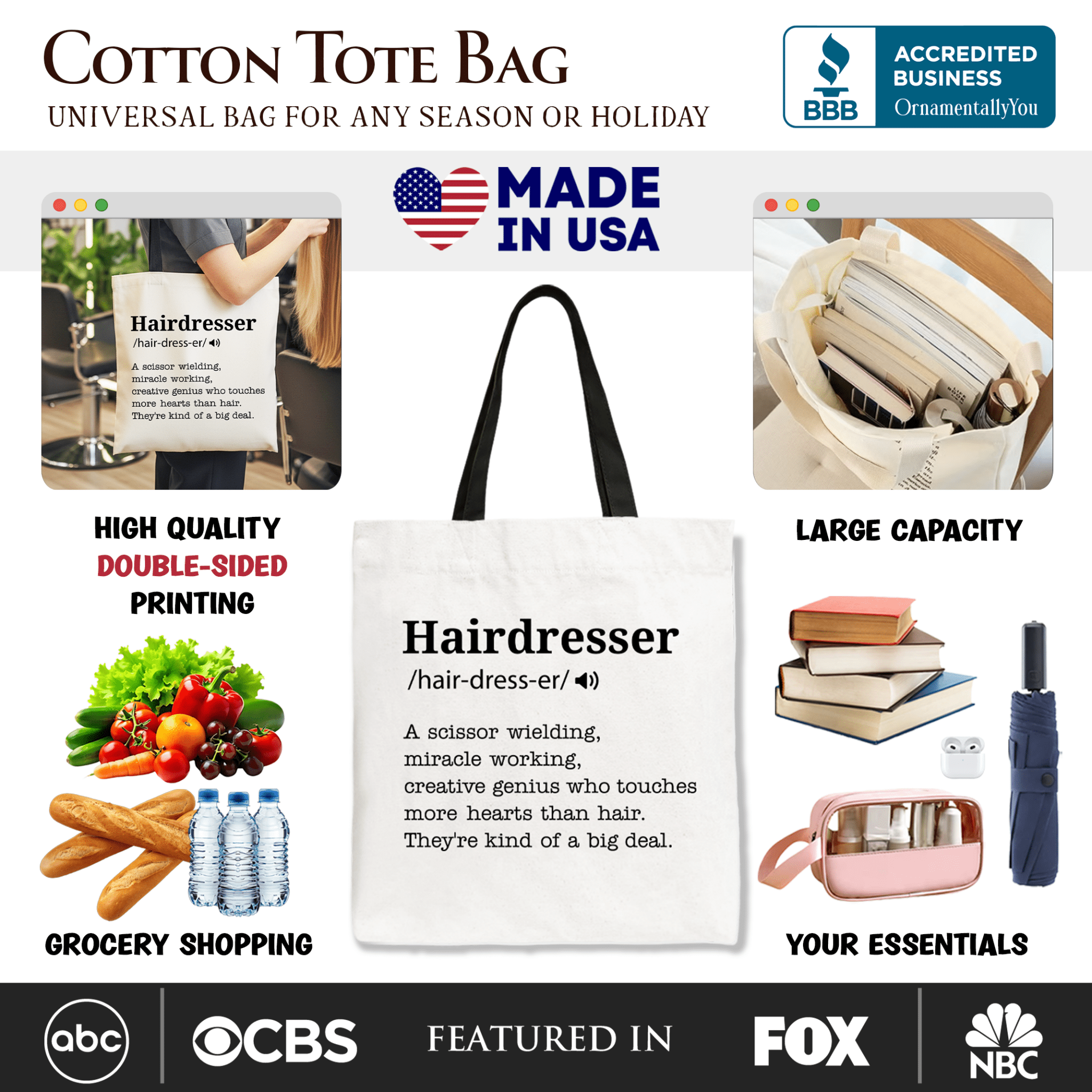 Hairdresser Definition Canvas Tote Bag, Funny Gift Shopper for Creative and Talented Stylists - Che Cose Belle